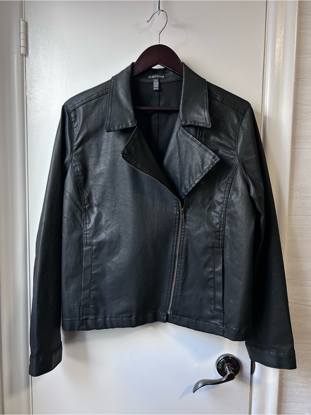 Eileen Fisher Waxed Cotton Moto Jacket Black